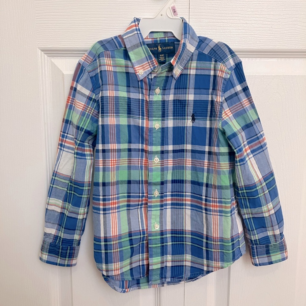 Ralph Lauren Boy 4T Toddler Shirt blue green check shirt excellent condition